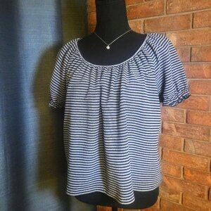 Texture & Thread Madewell - Navy Blue/White Striped Textured Top Size M